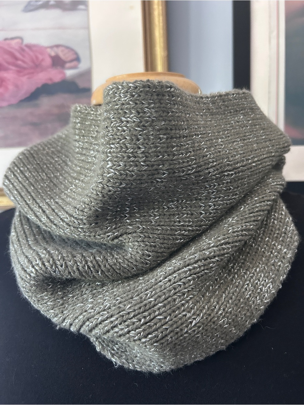 Women’s Metallic Knit Neck Warmer Scarf - Olive Gray